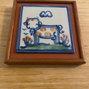 Country Scene Blue Cow Tile by M.A. Hadley